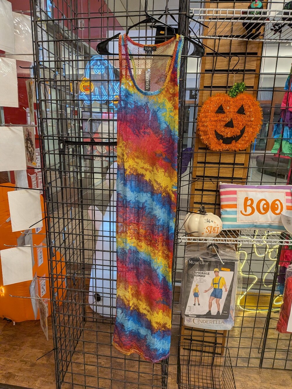 New Women's Rainbow Fishnet Maxi Dress
